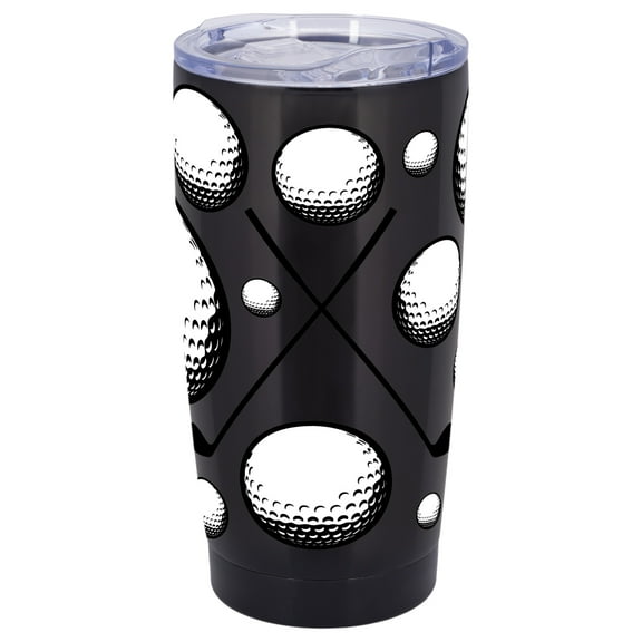 100 North 20 Ounce Stainless Steel On the Go Travel Tumbler With Push Top Lid, Golf Ball and Clubs Black