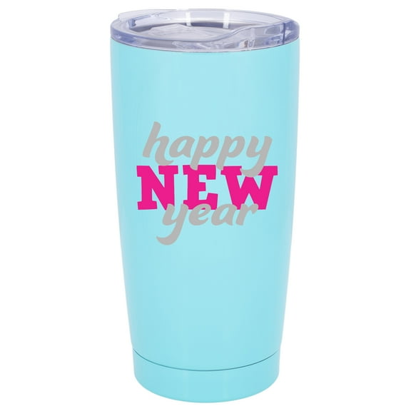 100 North 20 Ounce Stainless Steel On the Go Travel Tumbler With Push Top Lid, Happy New Year Teal