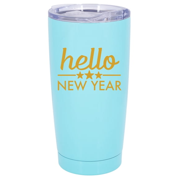 100 North 20 Ounce Stainless Steel On the Go Travel Tumbler With Push Top Lid, Hello New Year Teal