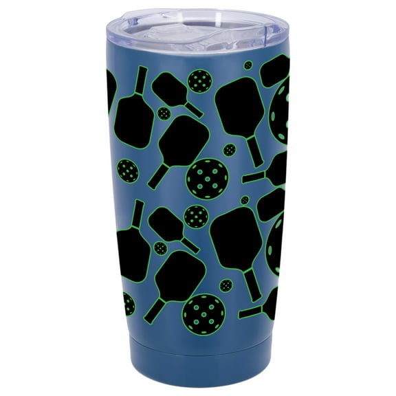 100 North 20 Ounce Stainless Steel On the Go Travel Tumbler With Push Top Lid, Pickleball Paddle Blue