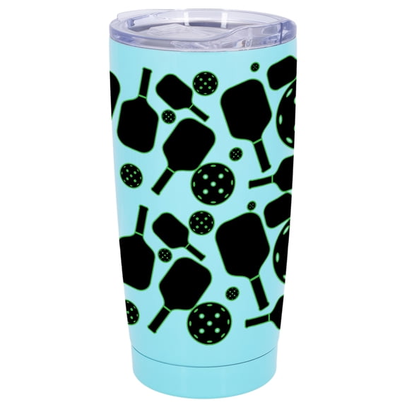 100 North 20 Ounce Stainless Steel On the Go Travel Tumbler With Push Top Lid, Pickleball Paddle Teal