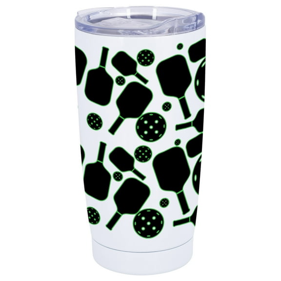 100 North 20 Ounce Stainless Steel On the Go Travel Tumbler With Push Top Lid, Pickleball Paddle White