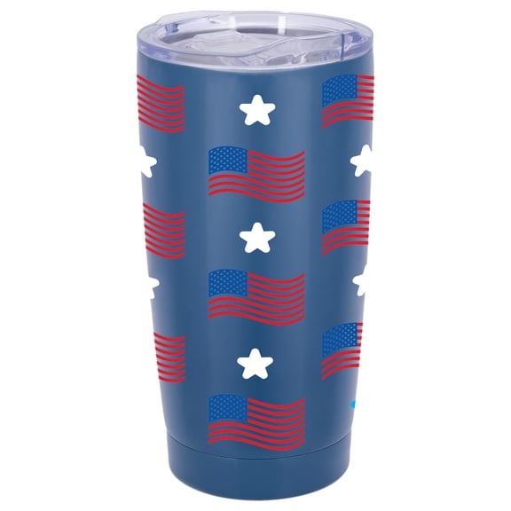100 North 20 Ounce Stainless Steel On the Go Travel Tumbler With Push Top Lid, Stars and Stripes Blue