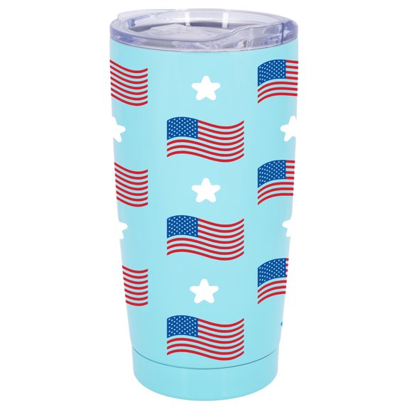 100 North 20 Ounce Stainless Steel On the Go Travel Tumbler With Push Top Lid, Stars and Stripes Teal