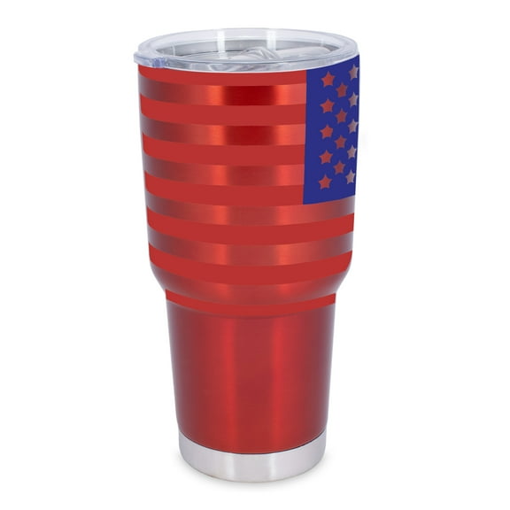 100 North 30 Ounce Stainless Steel On the Go Travel Tumbler With Push Top Lid, American Flag Red
