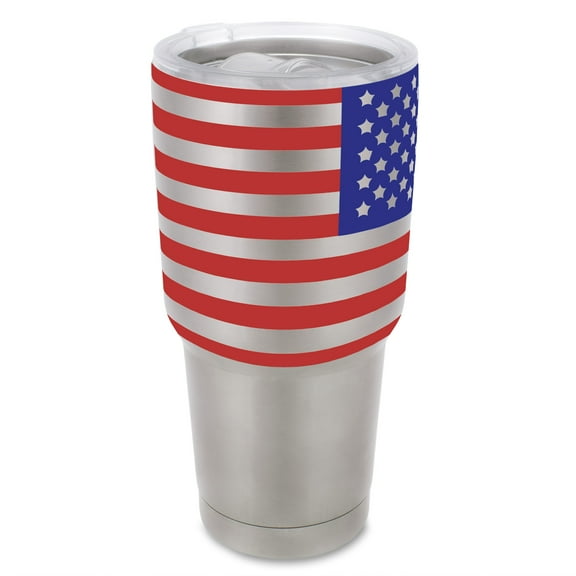100 North 30 Ounce Stainless Steel On the Go Travel Tumbler With Push Top Lid, American Flag Silver