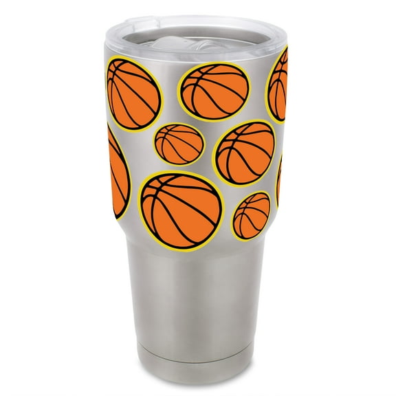 100 North 30 Ounce Stainless Steel On the Go Travel Tumbler With Push Top Lid, Basketball Silver