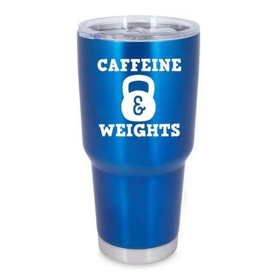 100 North 30 Ounce Stainless Steel On the Go Travel Tumbler With Push Top Lid, Caffeine and Weights Blue