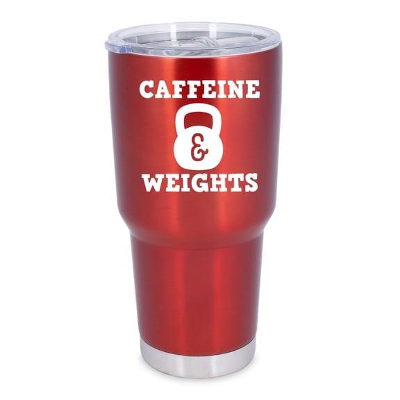 100 North 30 Ounce Stainless Steel On the Go Travel Tumbler With Push Top Lid, Caffeine and Weights Red