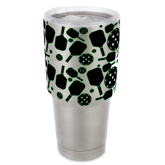 100 North 30 Ounce Stainless Steel On the Go Travel Tumbler With Push Top Lid, Pickleball Paddle Silver