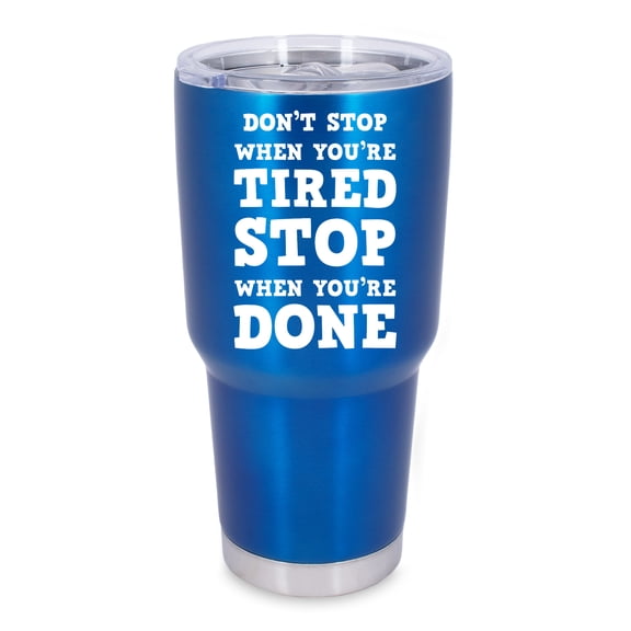 100 North 30 Ounce Stainless Steel On the Go Travel Tumbler With Push Top Lid, Stop When You're Done Blue