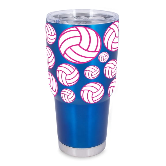 100 North 30 Ounce Stainless Steel On the Go Travel Tumbler With Push Top Lid, Volleyball Blue