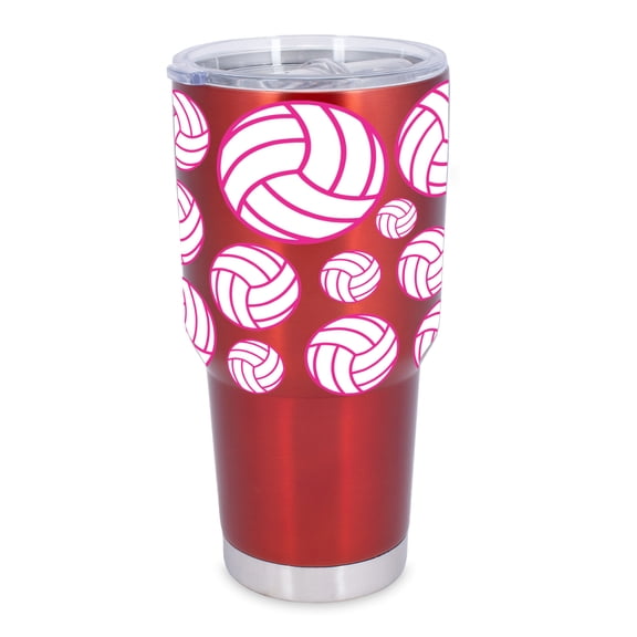 100 North 30 Ounce Stainless Steel On the Go Travel Tumbler With Push Top Lid, Volleyball Red