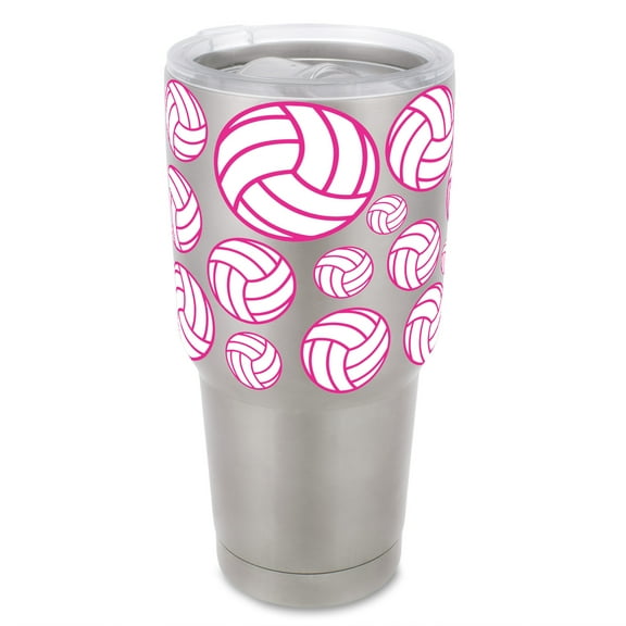 100 North 30 Ounce Stainless Steel On the Go Travel Tumbler With Push Top Lid, Volleyball Silver