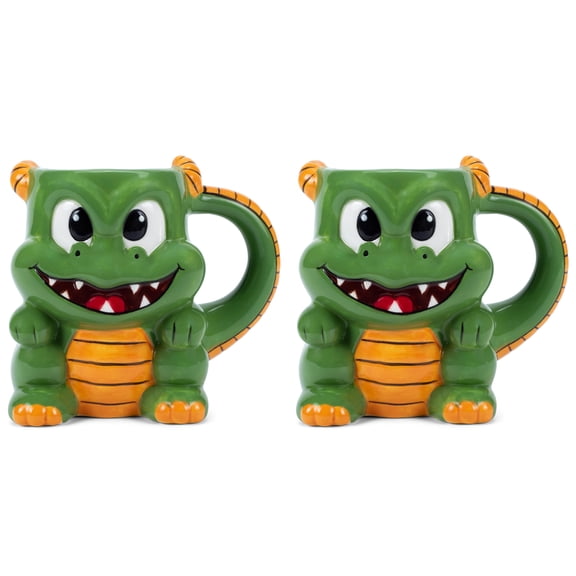 100 North Green Dragon 17 ounce Glossy Ceramic Character Mugs Pack of 2