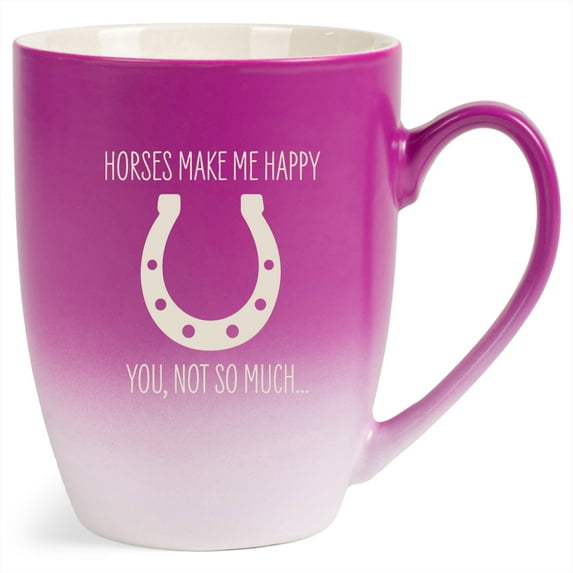100 North Horseshoe Design 10 Ounce Pink and White Two Toned Ombre, Comfortably Fits Your Hands, Ceramic Tea Coffee Cup Mug, Horses make me happy, You not so much