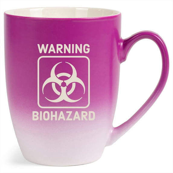 100 North Pink and White Two Toned Ombre, 10 Ounce, Comfortably Fits Your Hands, Ceramic Tea Coffee Cup Mug, Warning Biohazard