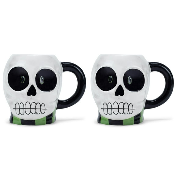 100 North Skull 17 ounce Glossy Ceramic Halloween Character Mugs Pack of 2
