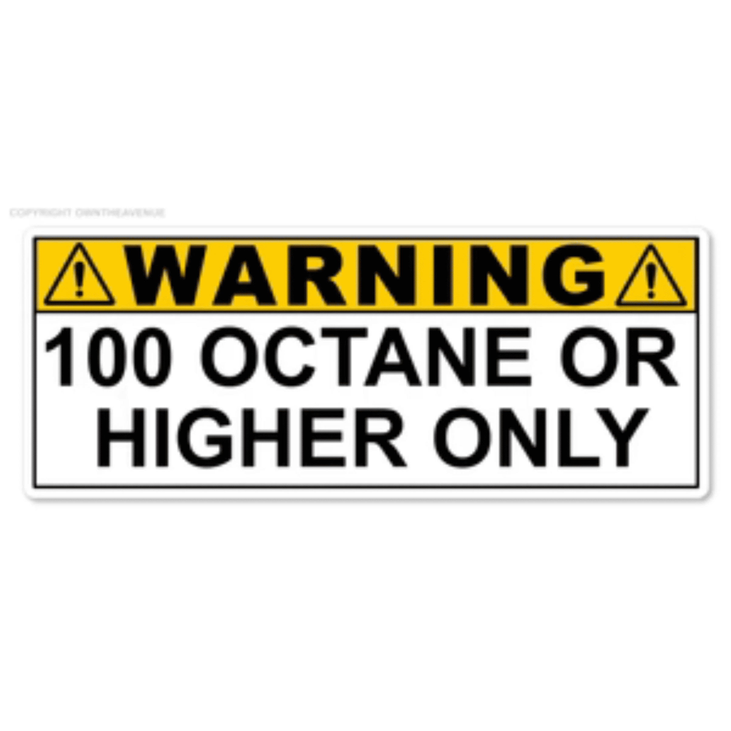 100 Octane or Higher Gas Gasoline Fuel Tank Warning Label Vinyl Sticker ...