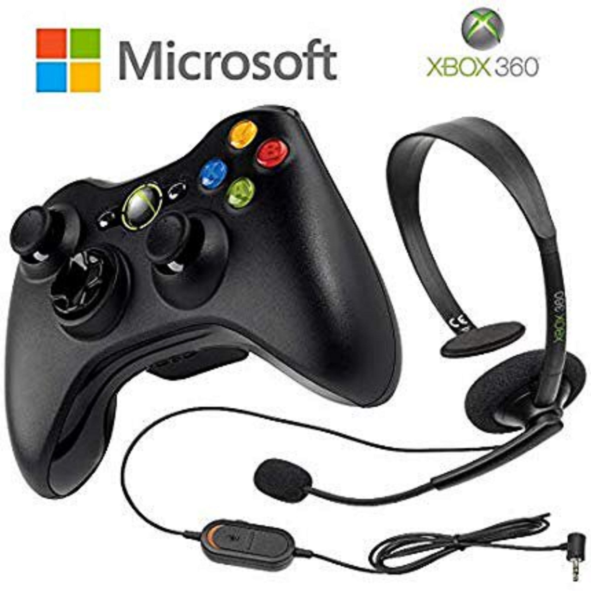 %100 Official Genuine Microsoft Xbox 360 Wireless Controller Black plus  Headset - Walmart.com