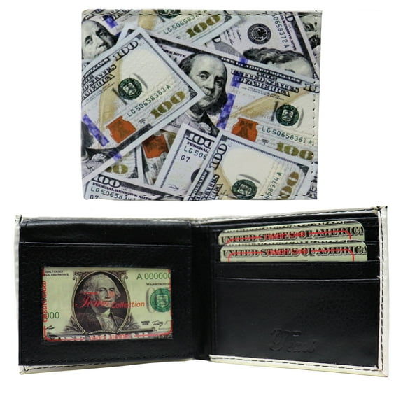 $100 One Hundred Dollar Bills Photorealistic Leather Bi-Fold Bifold Wallet
