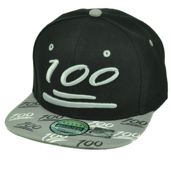100 One Hundred Emoji Emoticons Symbol Flat Bill Hat Cap Snapback Black Gray
