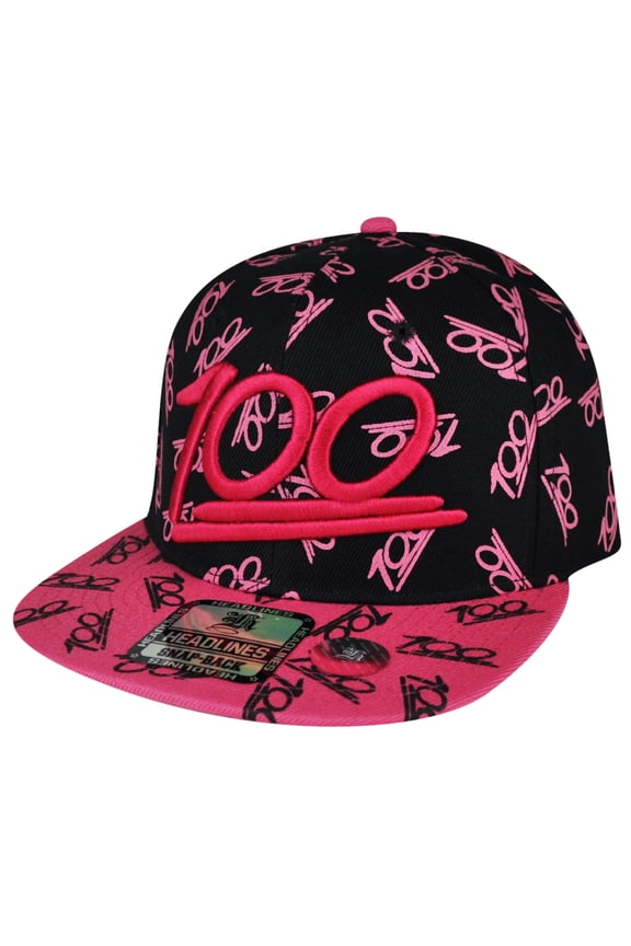 100 One Hundred Emoji Emoticons Text Symbol Snapback Hat Cap Pink All Over Cien