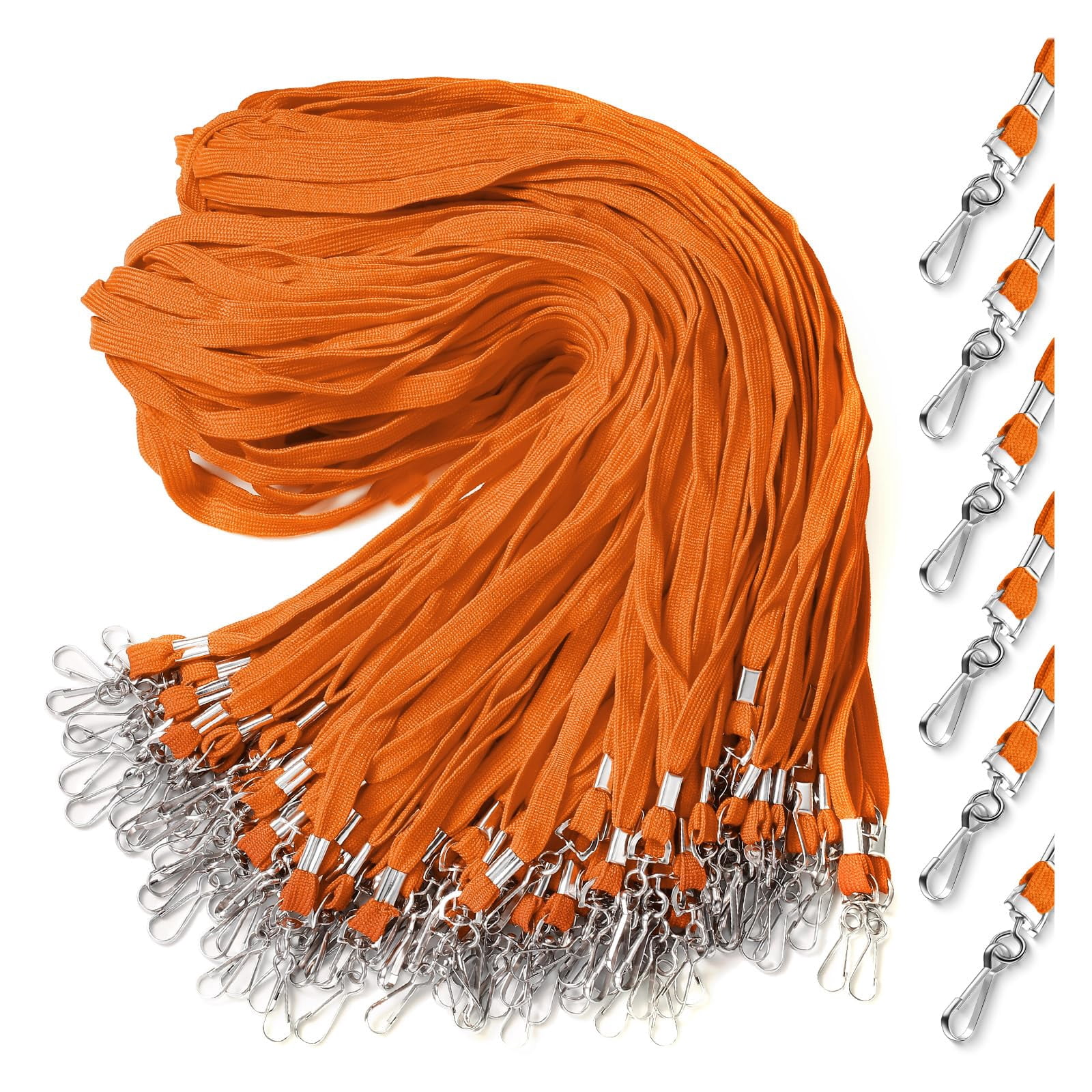 100 Orange Lanyards Bulk For Id Badges Assorted Color Flat Badge Neck Lanyard With Swivel J Hook Clip Student Teacher