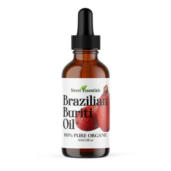 100% Organic Buriti (Aguaje) Fruit Oil | Imported From Brazil | 2oz Glass Bottle With Glass Dropper | 100% Pure | Cold-Pressed | Natural Moisturizer for Skin, Hair and Face | By Sweet Essentials