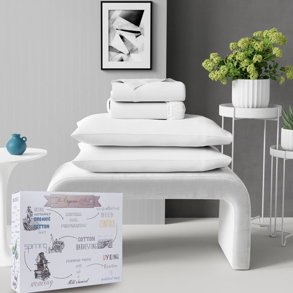 Bedsheet Set – Purity Home Organic Cotton Percale Full Sheet Set, 4-Piece Breathable, Cooling, Lightweight Bedding, Soft, White