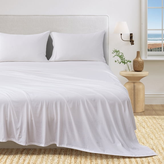 100% Organic Cotton Jersey Sheet Set - Soft, Breathable, Stretchy 3-Piece Bedding Set (Twin / Twin XL, White)