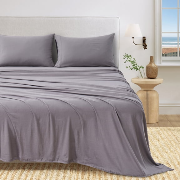100% Organic Cotton Jersey Sheet Set - Soft, Breathable, Stretchy 4-Piece Bedding Set (California King, Charcoal)