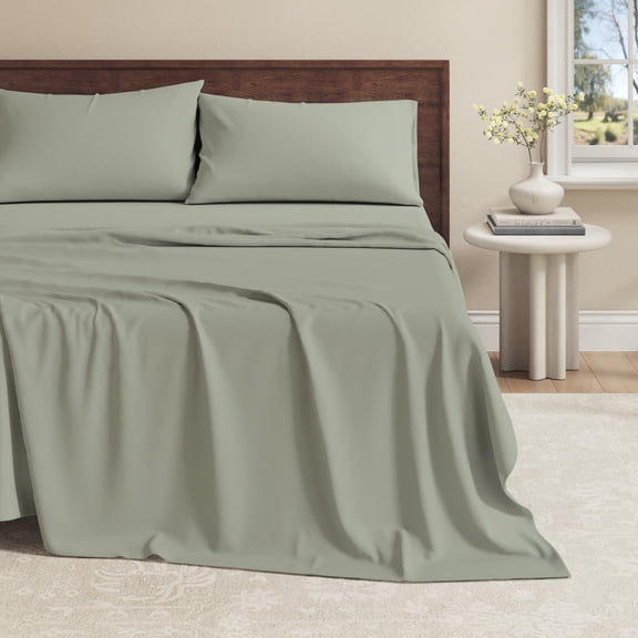 100% Organic Cotton Jersey Sheet Set - Soft, Breathable, Stretchy 4-Piece Bedding Set (King, Olive Green)