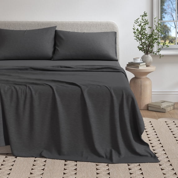 100% Organic Cotton Jersey Sheet Set - Soft, Breathable, Stretchy 4-Piece Bedding Set (Queen, Charcoal)