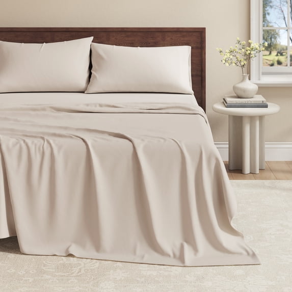 100% Organic Cotton Jersey Sheet Set - Soft, Breathable, Stretchy 4-Piece Bedding Set (Queen, Sand)