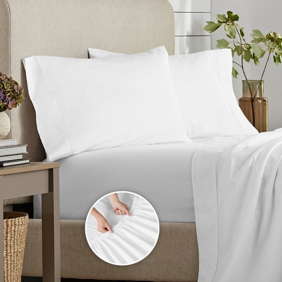 Purity Home 100% Organic Cotton King White Percale Bedsheet set, 300 Thread Count Breathable, Super Soft, & Cozy 4-Piece Set