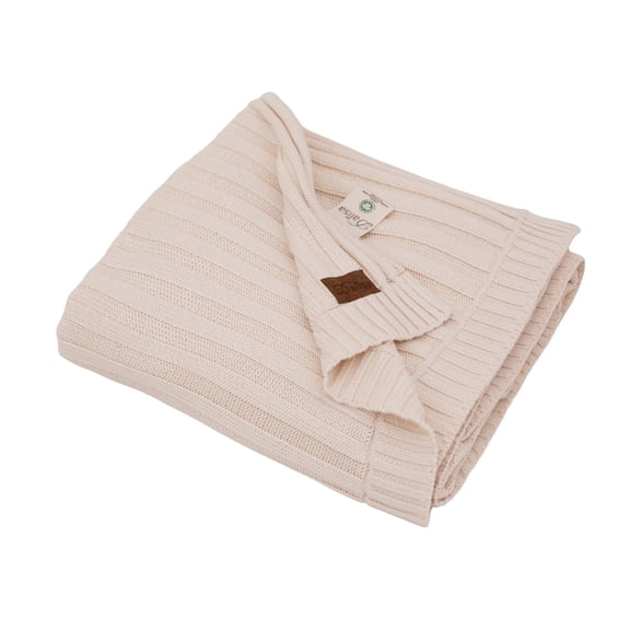 100% Organic Cotton Knit Blanket Denise 80x90 Inches Earth Ivory -Soft and Lightweight, Breathable All-Season Throw for Bed, Sofa, or Lounge Area - GOTS Certified-Perfect for Home and Bedroom Styling