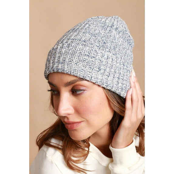 100% Organic Cotton Knitted Beanie (Size: L/XL | Color: Melange Blue)