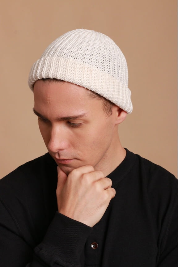 100% Organic Cotton Knitted Beanie (Size: L/XL | Color: Natural)