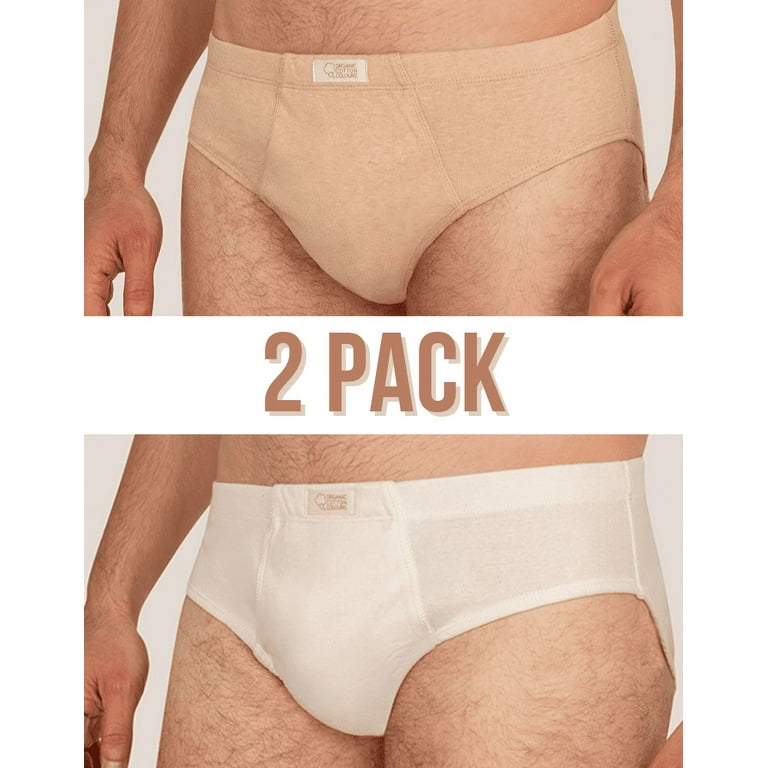 100% Organic Cotton Mens Underwear Soft Eco-Friendly Comfort White Brown 2  Pack XXL