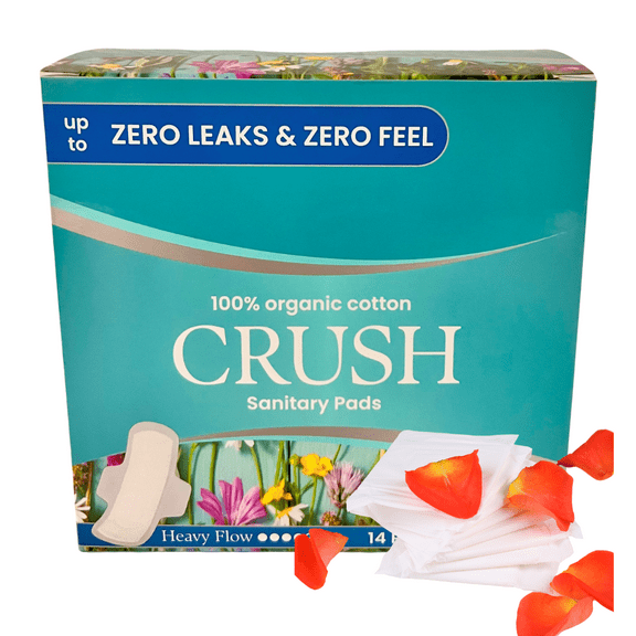 100% Organic Cotton Period Pads with Wings, Feminine Pads with Wings, Heavy Absorbency, 14 CT