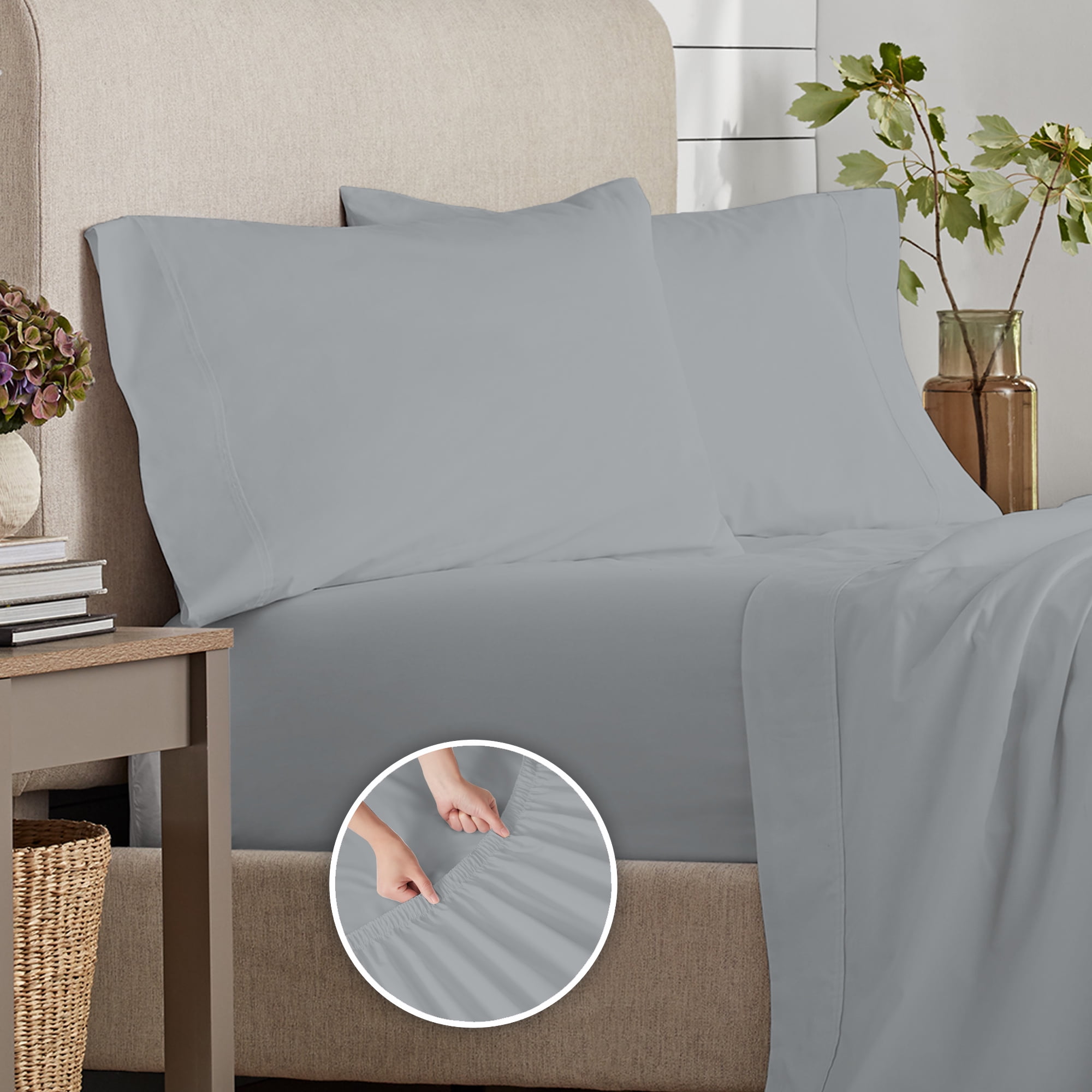 Light Gray Organic Cotton Queen Percale Sheet Set
