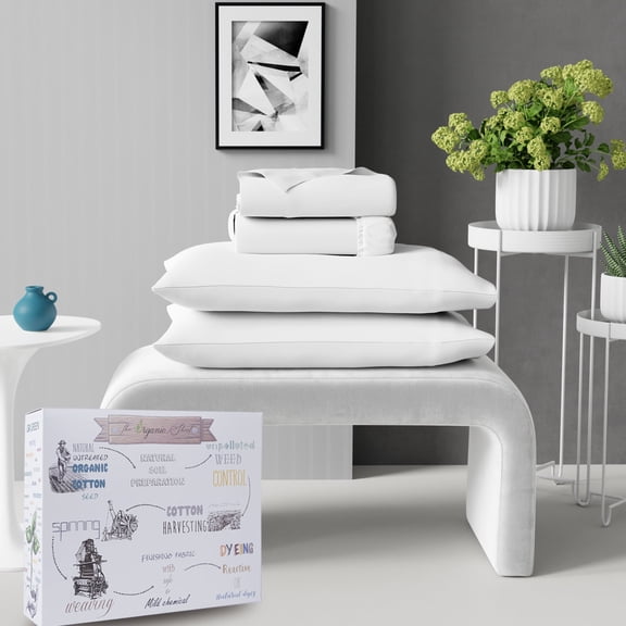 Bedsheet Set – Organic Cotton Percale Queen Bedding, 4-Piece Lightweight, Breathable, Soft & Cooling Sheets, White, By Purity Home