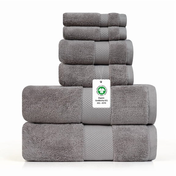 100% Organic Cotton Towel Set of 6  GOTS & Oeko-TEX Certified  Soft, Ultra Absorbent, Quick Dry  Includes 2 Bath Towels, 2 Hand Towels, 2 Washcloths  Farm to Home by MicroCotton - Stone