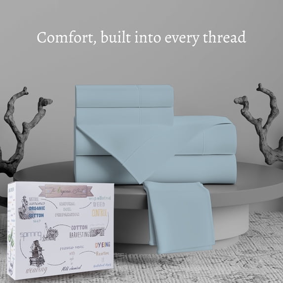 Purity Home 100% Organic Cotton Brushed Percale, Breathable, Super Soft, & Cozy 3-Piece Bedsheet Set, Twin, Aqua