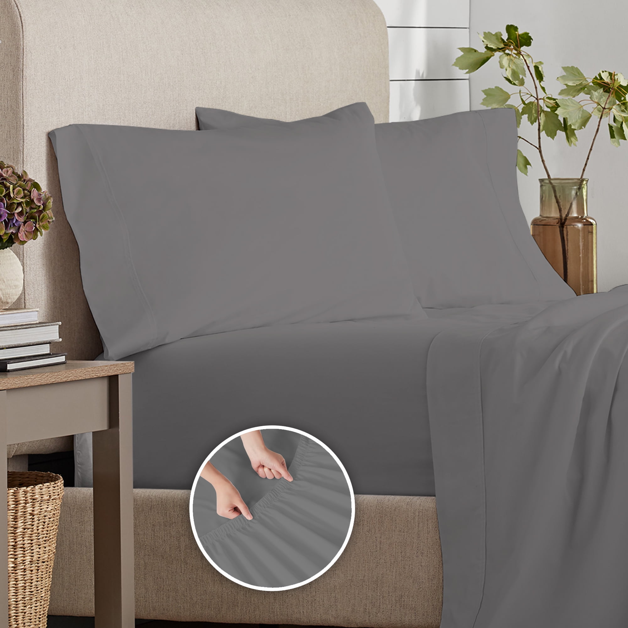 Twin Dark Gray Organic Cotton Percale Sheet Set
