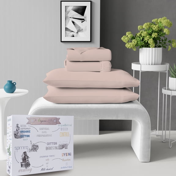 Purity Home 3-Piece 100% Organic Cotton Percale Bed Sheet Set, Cool & Crisp Bedding, Soft & Breathable, Lightweight, Eco-Friendly, Twin, Light Pink