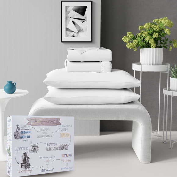 Purity Home Organic Cotton Percale Twin 3-Piece Bedsheet Set, Cooling & Soft Bedding, Lightweight, Eco-Friendly, White