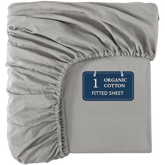 100% Organic Cotton Twin Size Fitted Sheet Only (39"x75") - Super Soft 100% Cotton Twin Fitted Sheet - Lightweight & Durable Cotton Bed Sheet - Silver