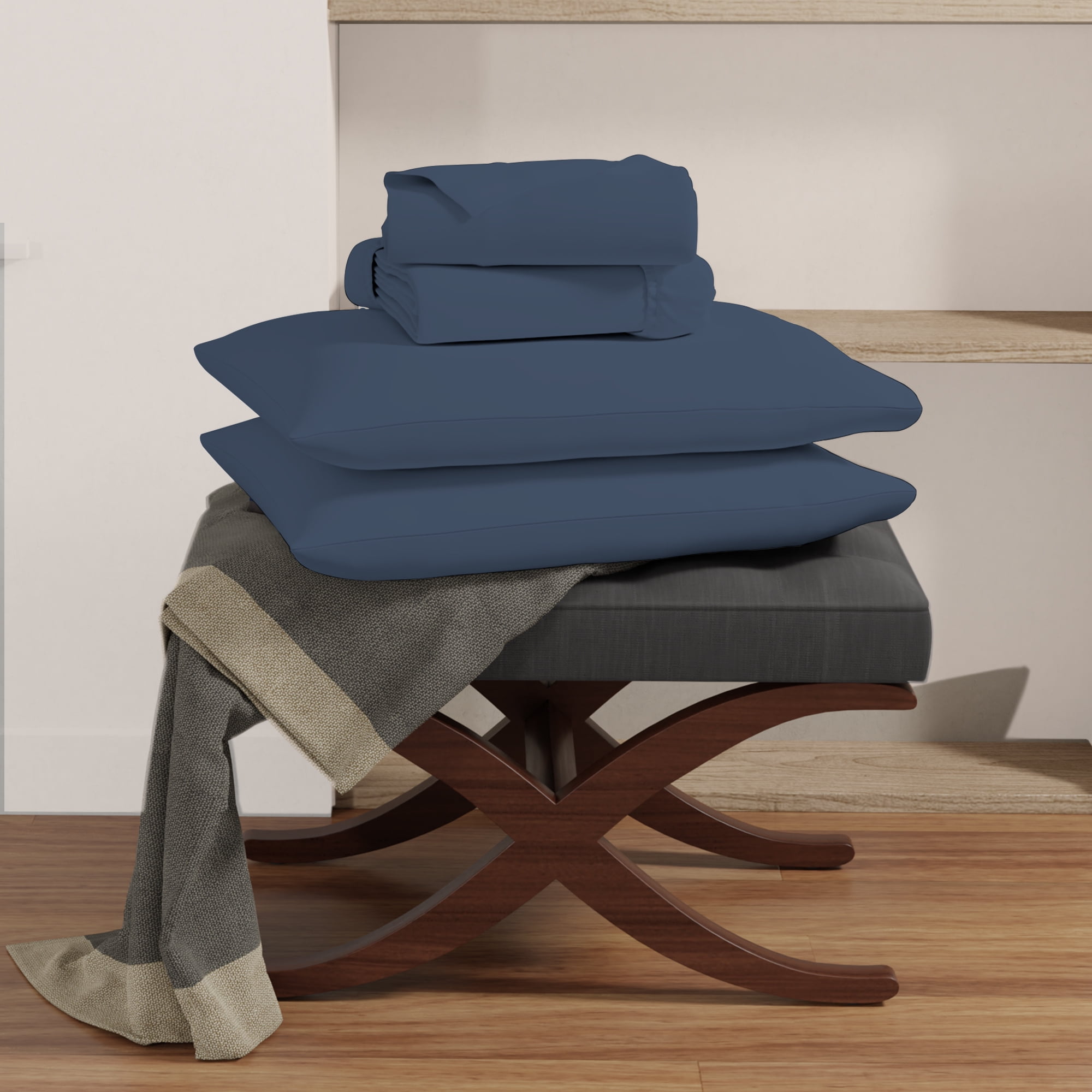 Navy Organic Cotton Percale Twin Sheet Set